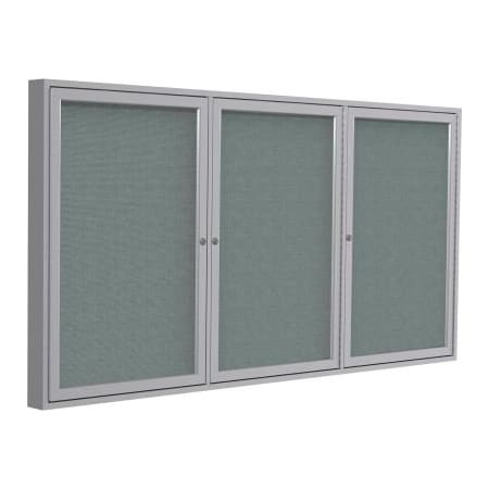 Ghent Ghent Enclosed Bulletin Board - 3 Door - Gray Fabric w/Silver Frame - 48" x 72" PA34872F-91